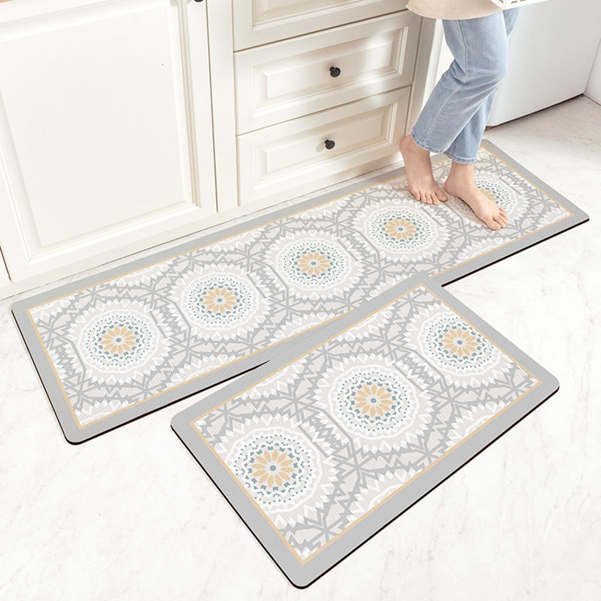 「Tuokus」キッチンマット 拭ける 75×45cm 玄関マット カーペット ラグマット 廊下マット 台所マット 洗える 滑り止め付き 厚手防音 掃除易い 抗菌防臭 吸水 厚手 長方形 水や油の吸収が良い 防汚 TCFJ22