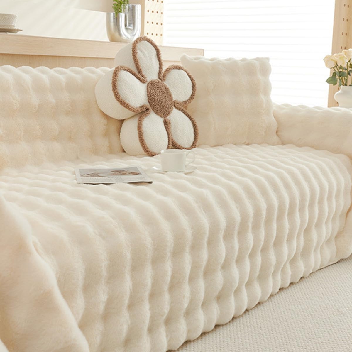 「Tuokus」ソファーカバー 2人掛け 3人掛け 肘付き 柔らかく ふわふわ ソファパッド クッション ソファー スリップ 洗える 防塵 冬用 TSFJ-29(180*130cm)