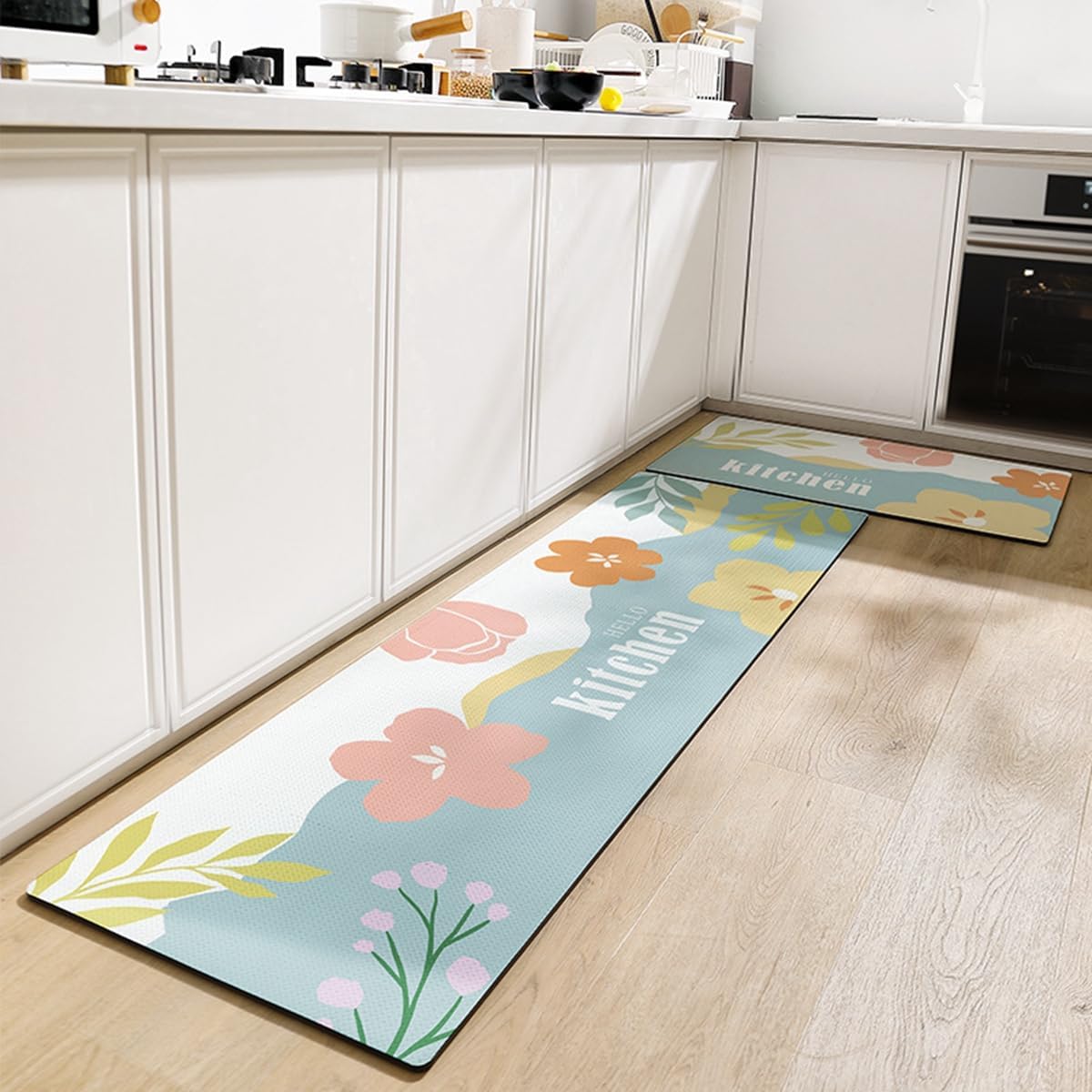 Tuokus キッチンマット 拭ける 75×45cm 玄関マット カーペット ラグマット 廊下マット 台所マット 洗える 滑り止め付き 厚手防音 掃除易い 抗菌防臭 吸水 厚手 長方形 水や油の吸収が良い 防汚 TCFJ24