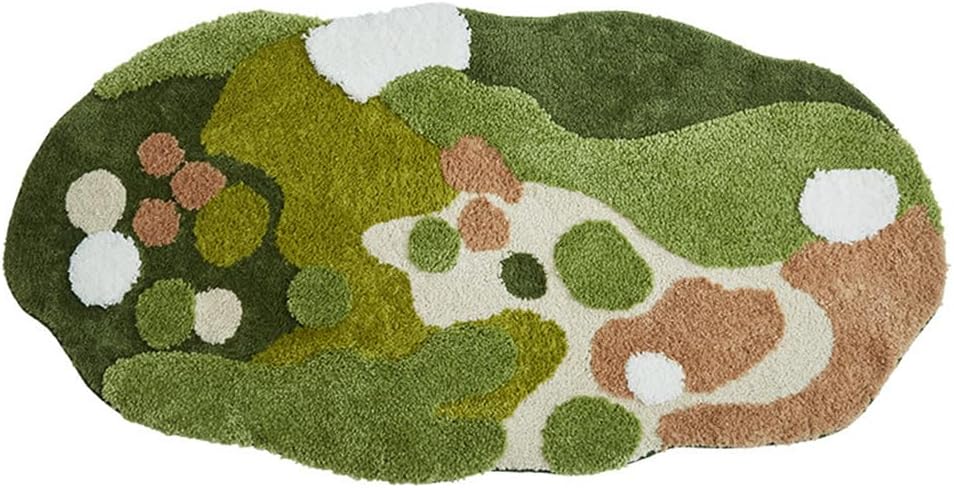 「Tuokus」モスラグ ラグマット 160×80cm 苔風デザイン 立体パイル 厚手 植毛ラグ 柔らかい ふわふわ 防音 TPR滑り止め付き 吸水性あり 床暖房対応 ベッドサイド 玄関 リビング 寝室用 洗濯可能 ZHRDTjia15A