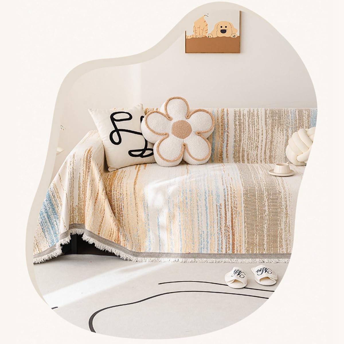 「Tuokus」ソファーカバー 2人掛け 3人掛け 肘付き 柔らかく 通気性 ふわふわ おしゃれ 汚れ防止 パッド クッション スリップ 洗える 防塵 オールシーズン使用可能 Sofajia54