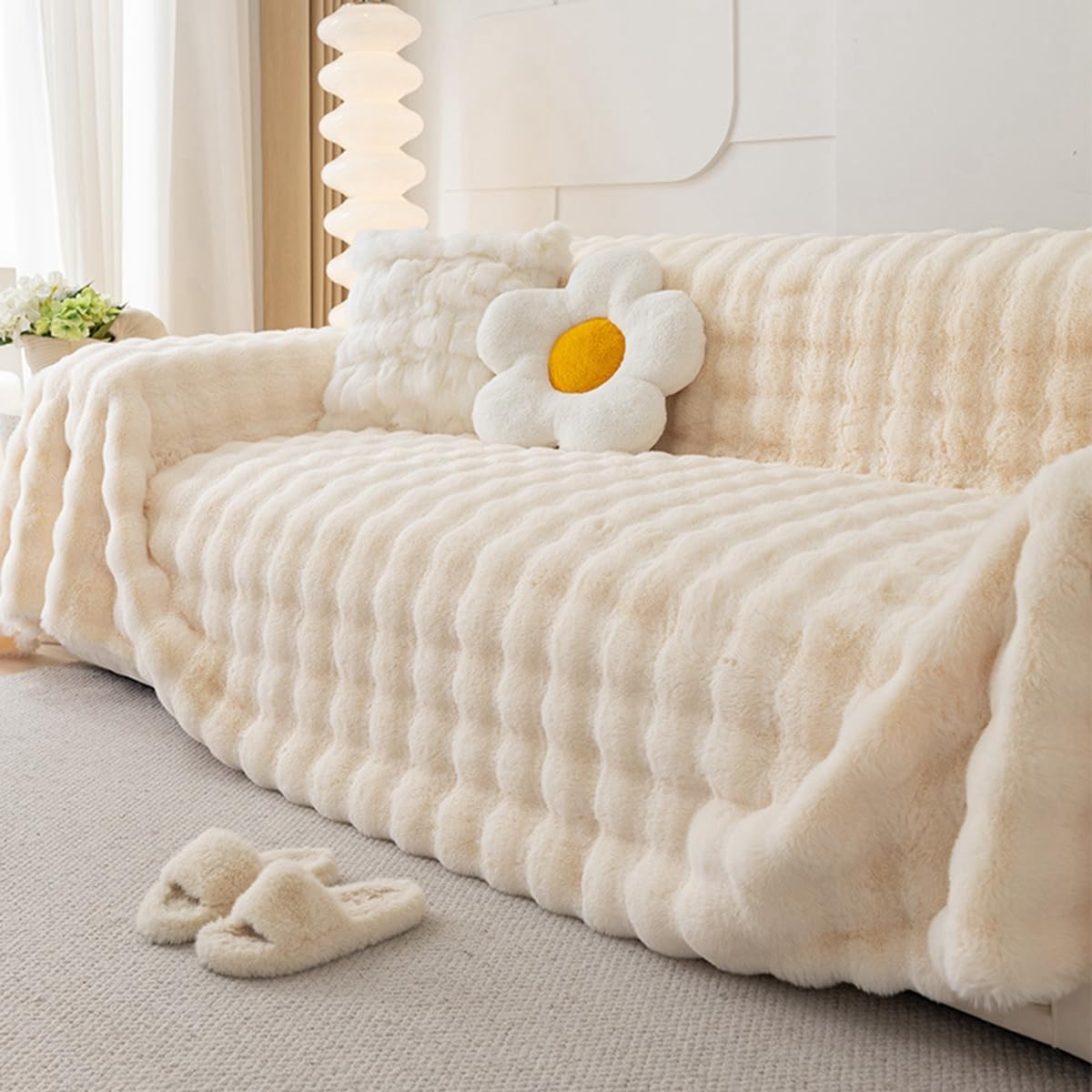 「Tuokus」ソファーカバー 2人掛け 3人掛け 肘付き 柔らかく ふわふわ ソファパッド クッション ソファー スリップ 洗える 防塵 冬用