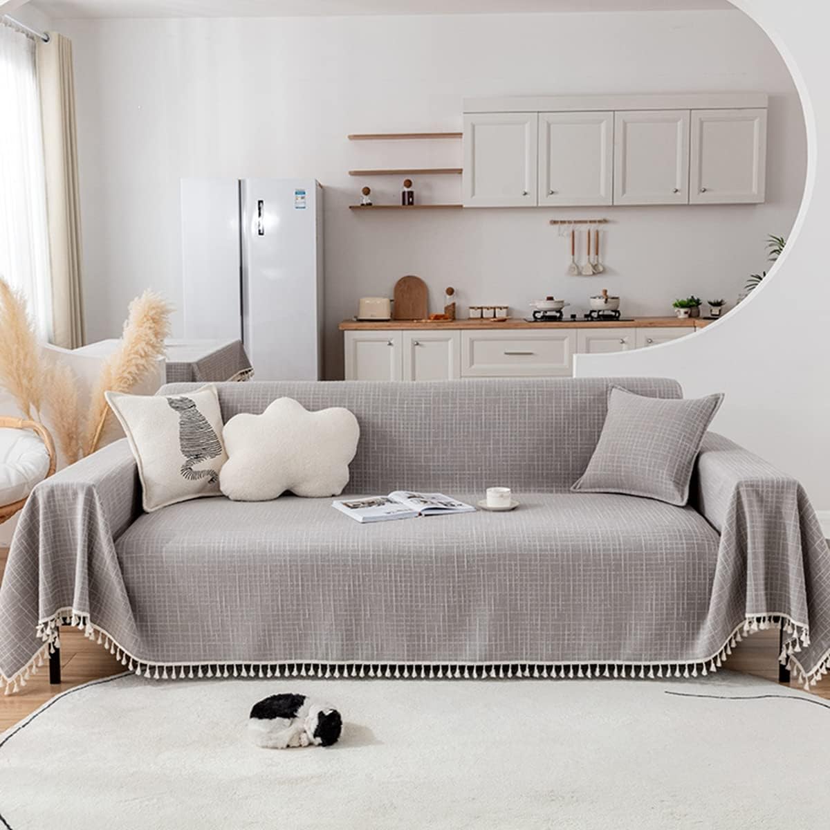 「Tuokus」ソファーカバー 肘付き 一人掛け 二人掛け 三人掛け 肘あり ソファパッド ソファカバー ペットの引っかき傷防止 クッション ソファー スリップ 洗える 防水 防塵 無地 より厚く SFJ-09 130*180cm