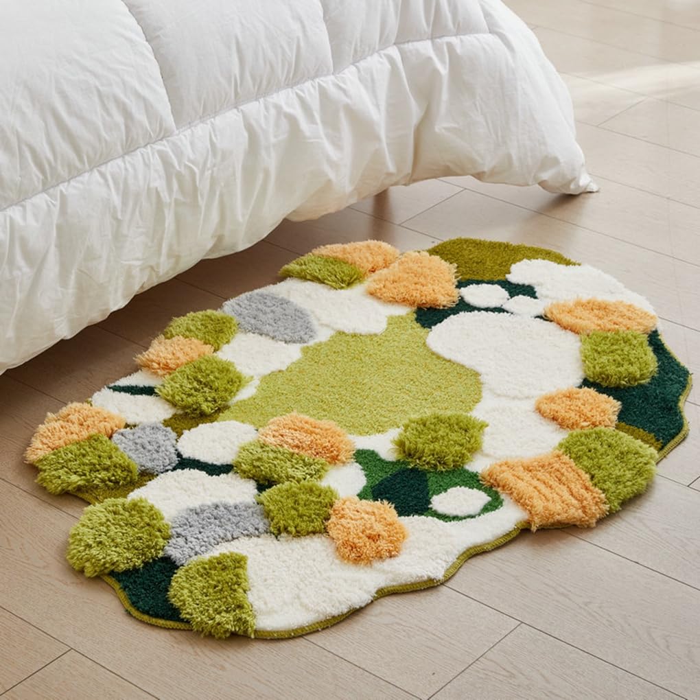 「Tuokus」モスラグ ラグマット 80×50cm 苔風デザイン 立体パイル 厚手 植毛ラグ 柔らかい ふわふわ 防音 TPR滑り止め付き 吸水性あり 床暖房対応 ベッドサイド 玄関 リビング 寝室用 洗濯可能 ZHRDTjia05