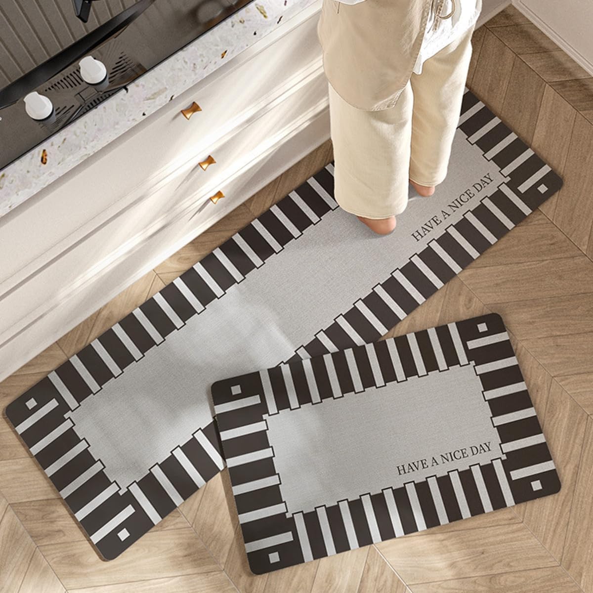 Tuokus キッチンマット 拭ける 75×45cm 玄関マット カーペット ラグマット 廊下マット 台所マット 洗える 滑り止め付き 厚手防音 掃除易い 抗菌防臭 吸水 厚手 長方形 水や油の吸収が良い 防汚 TCFJ19