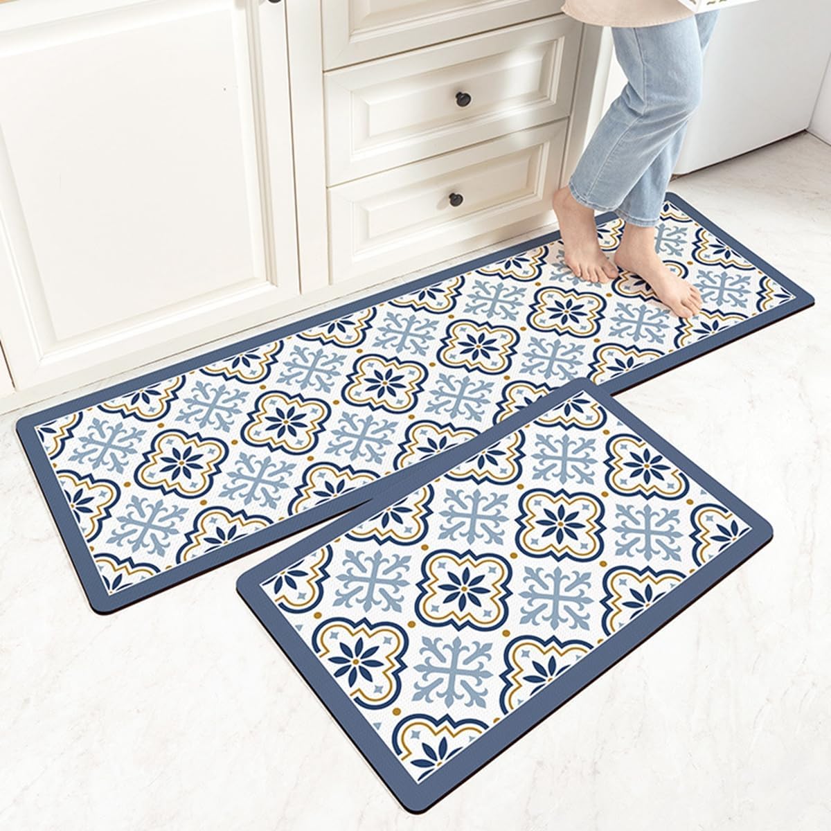 「Tuokus」キッチンマット 拭ける 75×45cm 玄関マット カーペット ラグマット 廊下マット 台所マット 洗える 滑り止め付き 厚手防音 掃除易い 抗菌防臭 吸水 厚手 長方形 水や油の吸収が良い 防汚 TCFJ22