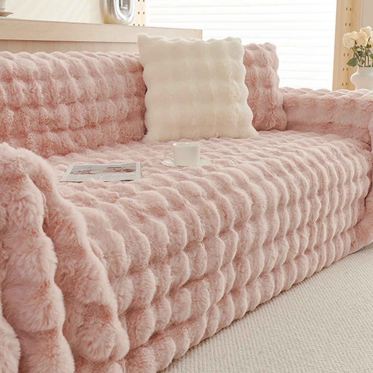 「Tuokus」ソファーカバー 2人掛け 3人掛け 肘付き 柔らかく ふわふわ ソファパッド クッション ソファー スリップ 洗える 防塵 冬用 TSFJ-29(180*130cm)