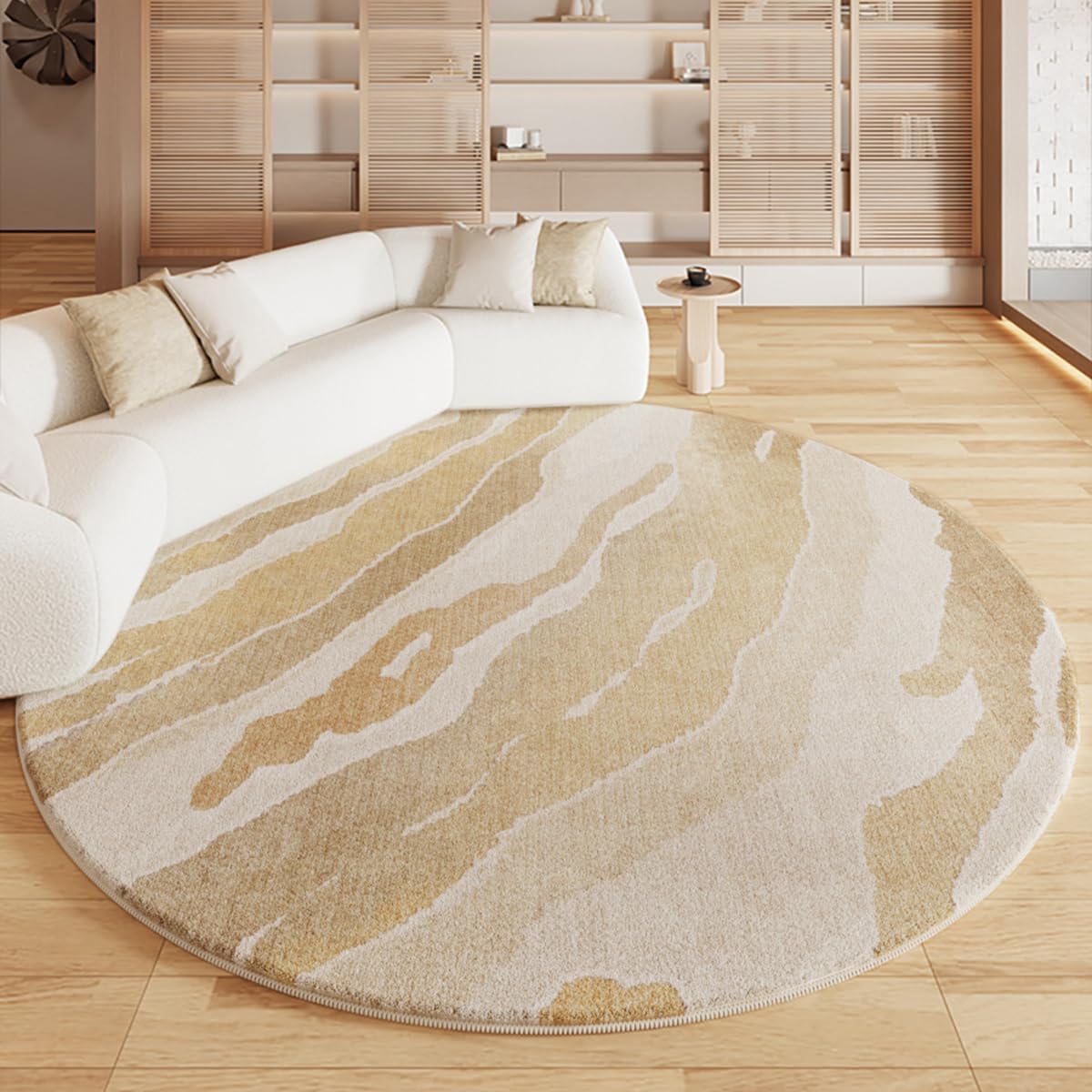 「Tuokus」ラグ 円形 カーペット 直径100cm シャギーラグ 洗える ふわふわ 絨毯 厚手 ラグマット 3畳4畳5畳6畳 ホットカーペット&床暖房で使用可能 淡色系 模造カシミアラグ 消臭 厚い滑り止め付き サラサラ TFYRJ-308
