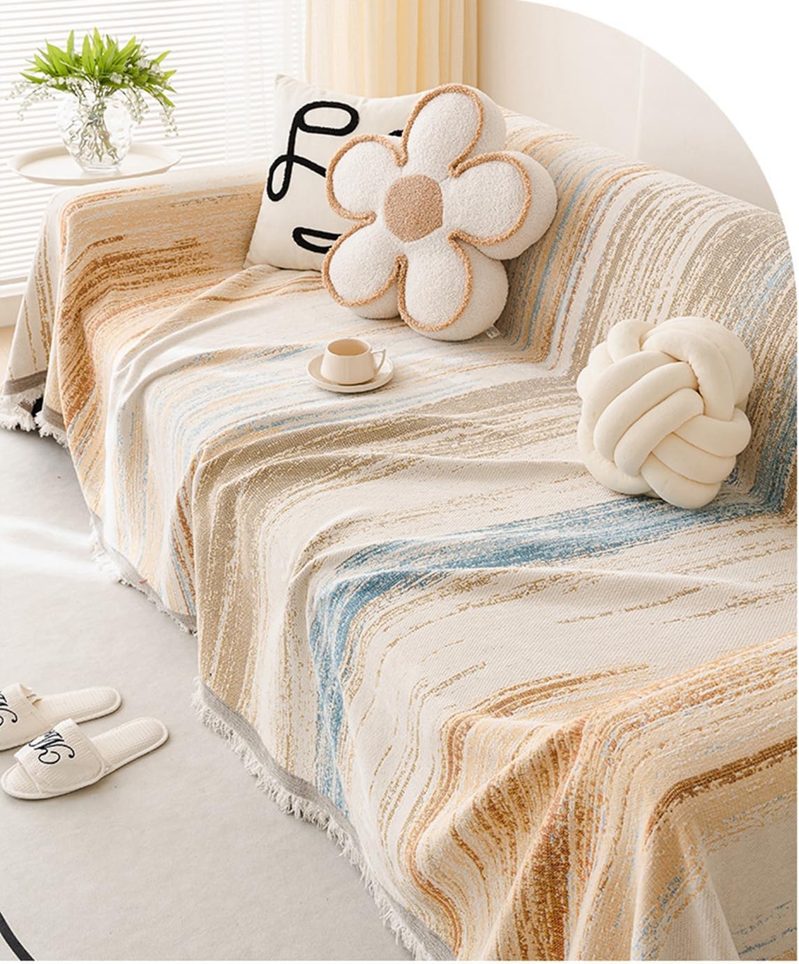 「Tuokus」ソファーカバー 2人掛け 3人掛け 肘付き 柔らかく 通気性 ふわふわ おしゃれ 汚れ防止 パッド クッション スリップ 洗える 防塵 オールシーズン使用可能 Sofajia54