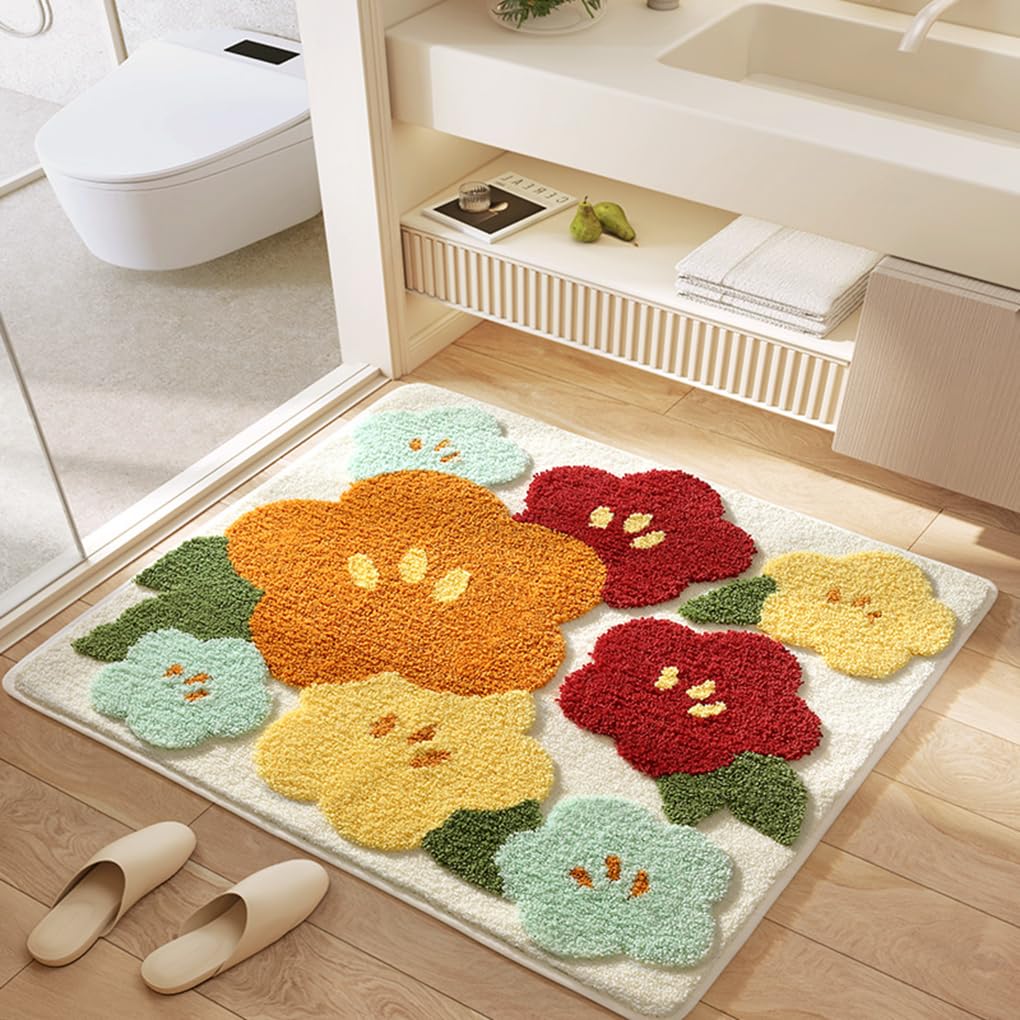 バスマット 40×60cm 吸水速乾 ふわふわ マイクロファイバー 滑り止め付き 抗菌防臭 厚手 洗濯機対応 乾きやすい お風呂マット 脱衣所 洗面所用 おしゃれ 北欧風 ORYSD118
