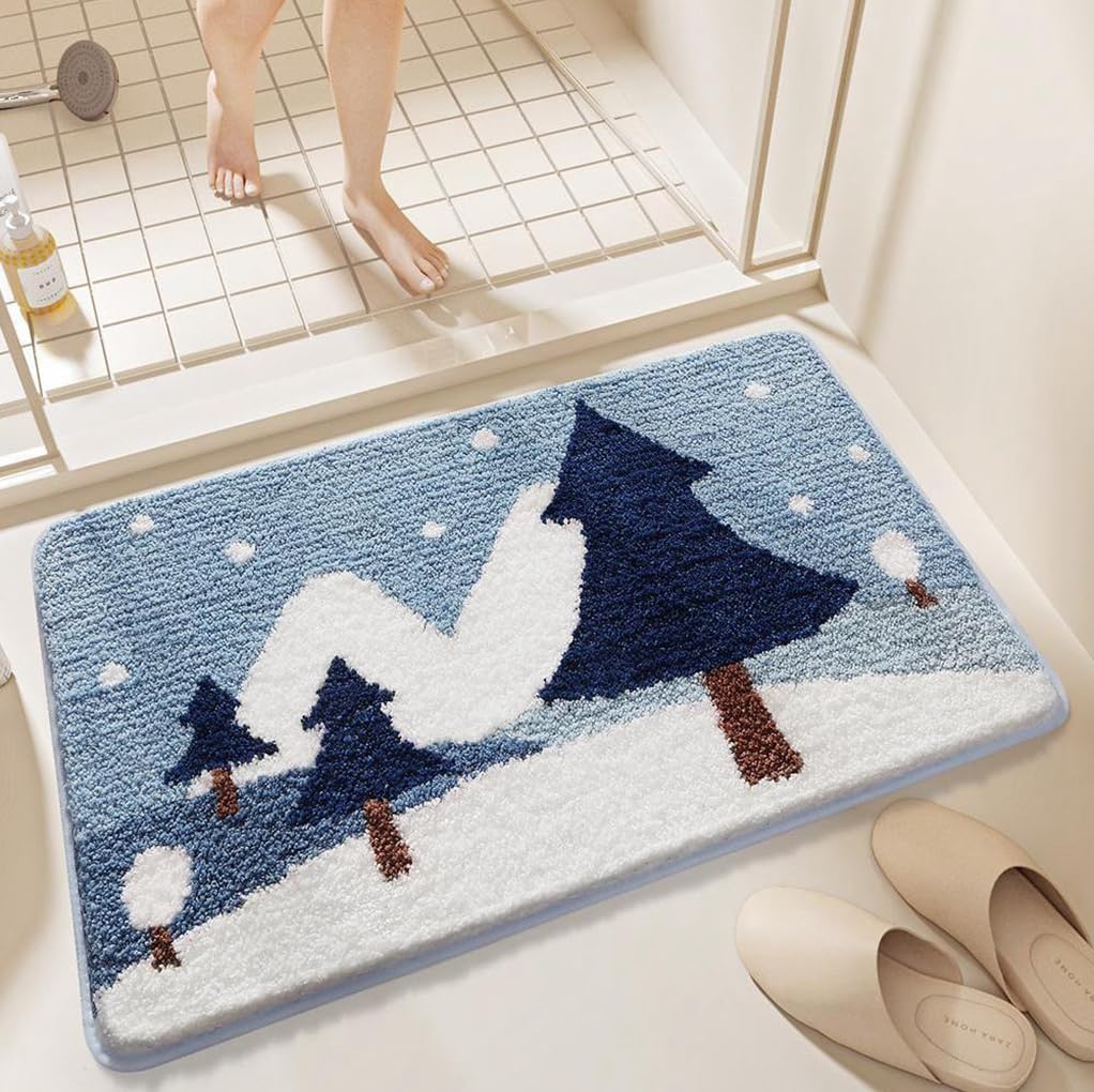 バスマット 40×60cm 吸水速乾 ふわふわ マイクロファイバー 滑り止め付き 抗菌防臭 厚手 洗濯機対応 乾きやすい お風呂マット 脱衣所 洗面所用 おしゃれ 北欧風 ORYSD81