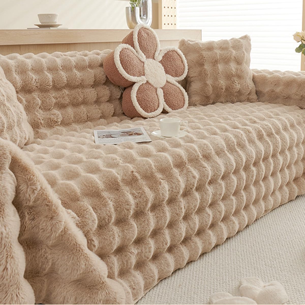 「Tuokus」ソファーカバー 2人掛け 3人掛け 肘付き 柔らかく ふわふわ ソファパッド クッション ソファー スリップ 洗える 防塵 冬用 TSFJ-29(180*130cm)