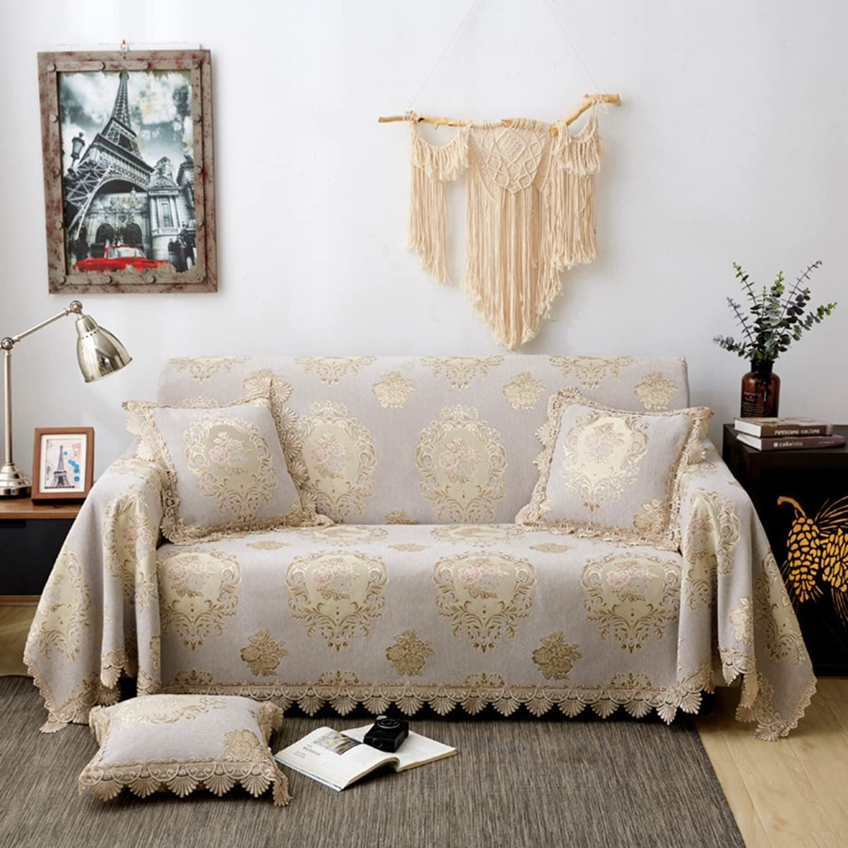 「Tuokus」ソファーカバー 2人掛け 3人掛け 肘付き クラシック ソファパッド ペットの引っかき傷防止 クッション ソファー スリップ 洗える 防塵(180*260cm)