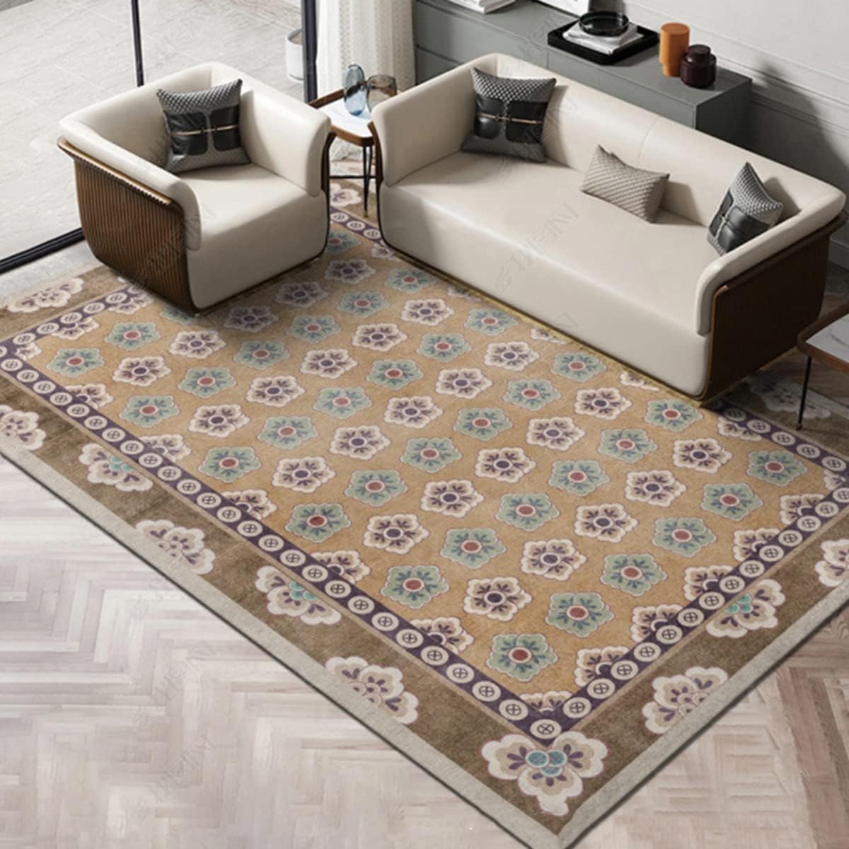 「Tuokus」ラグ カーペット シャギーラグ ふわふわ 絨毯 より厚い ラグマット わびさび クラシカル イミテーションカシミア 3畳4畳5畳6畳 ホットカーペット&床暖房で使用可能 洗える 模造カシミアラグ 消臭 厚さ約1.8cm 滑り止め付き サラサラ 120*160cm