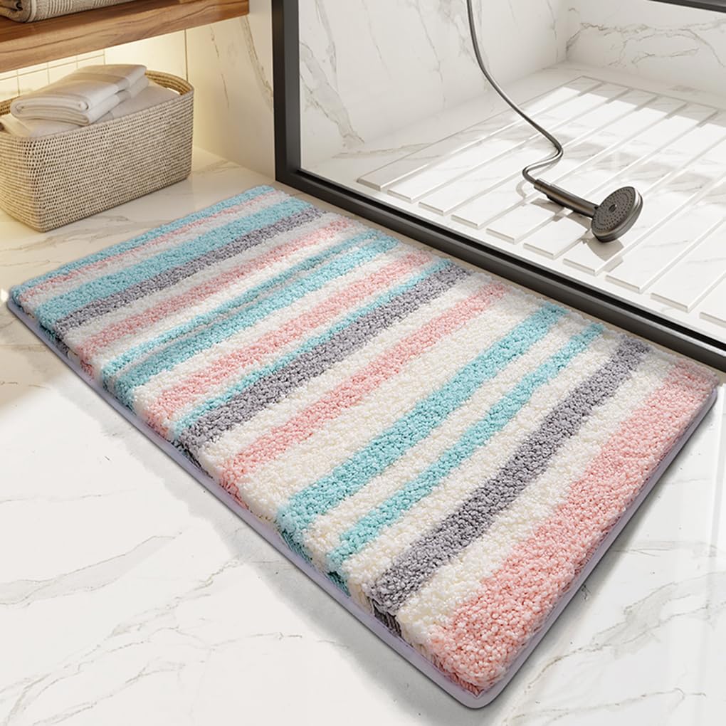 バスマット 44×76cm 吸水速乾 ふわふわ マイクロファイバー 滑り止め付き 抗菌防臭 厚手 洗濯機対応 乾きやすい お風呂マット 脱衣所 洗面所用 おしゃれ 北欧風 ORYSD66