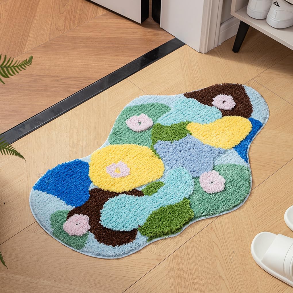「Tuokus」モスラグ ラグマット40×60cm 苔風 立体デザイン 変形ラグ 北欧風 おしゃれ 厚手 植毛加工 ふわふわ 柔らかい 防滑TPR底 滑り止め付き 吸水 床保護 ベッドサイドラグ 玄関マット リビング 寝室用 洗える 小さめラグ ZHRDTjia20