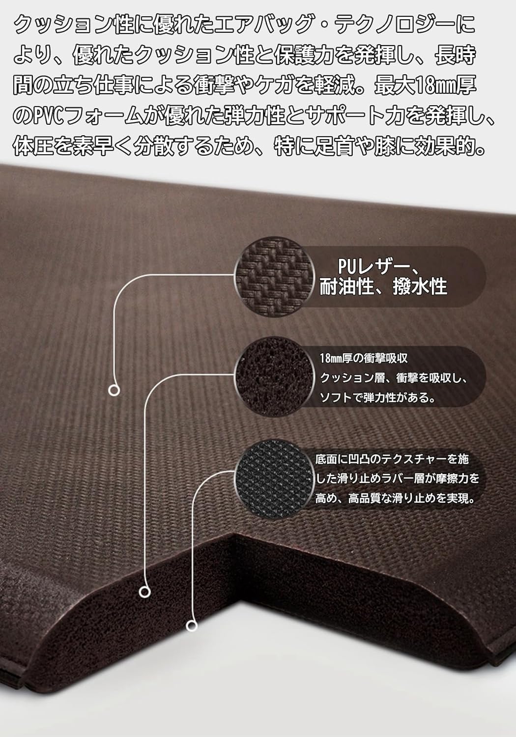 「Tuokus」キッチンマット 拭ける 玄関マット カーペット ラグマット 廊下マット 台所マット 洗える 滑り止め付き 厚手 18mm防音 掃除易い 抗菌防臭 吸水 厚手 18mm 長方形 水や油の吸収が良い 防汚 TCFJ27