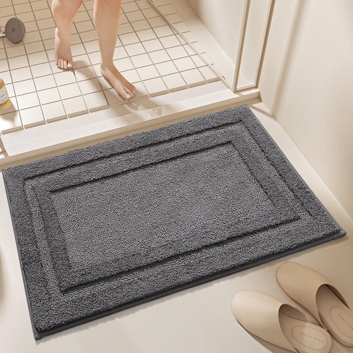 「Tuokus」バスマット 60×40cm 足拭きマット お風呂マット 玄関マット 吸水速乾滑り止め 風呂マット ふんわり 超厚い 吸水速乾 滑り止め ふわふわ 洗える 丸洗い可能 洗面所 脱衣所 浴室 キッチン 台所 TYSD58