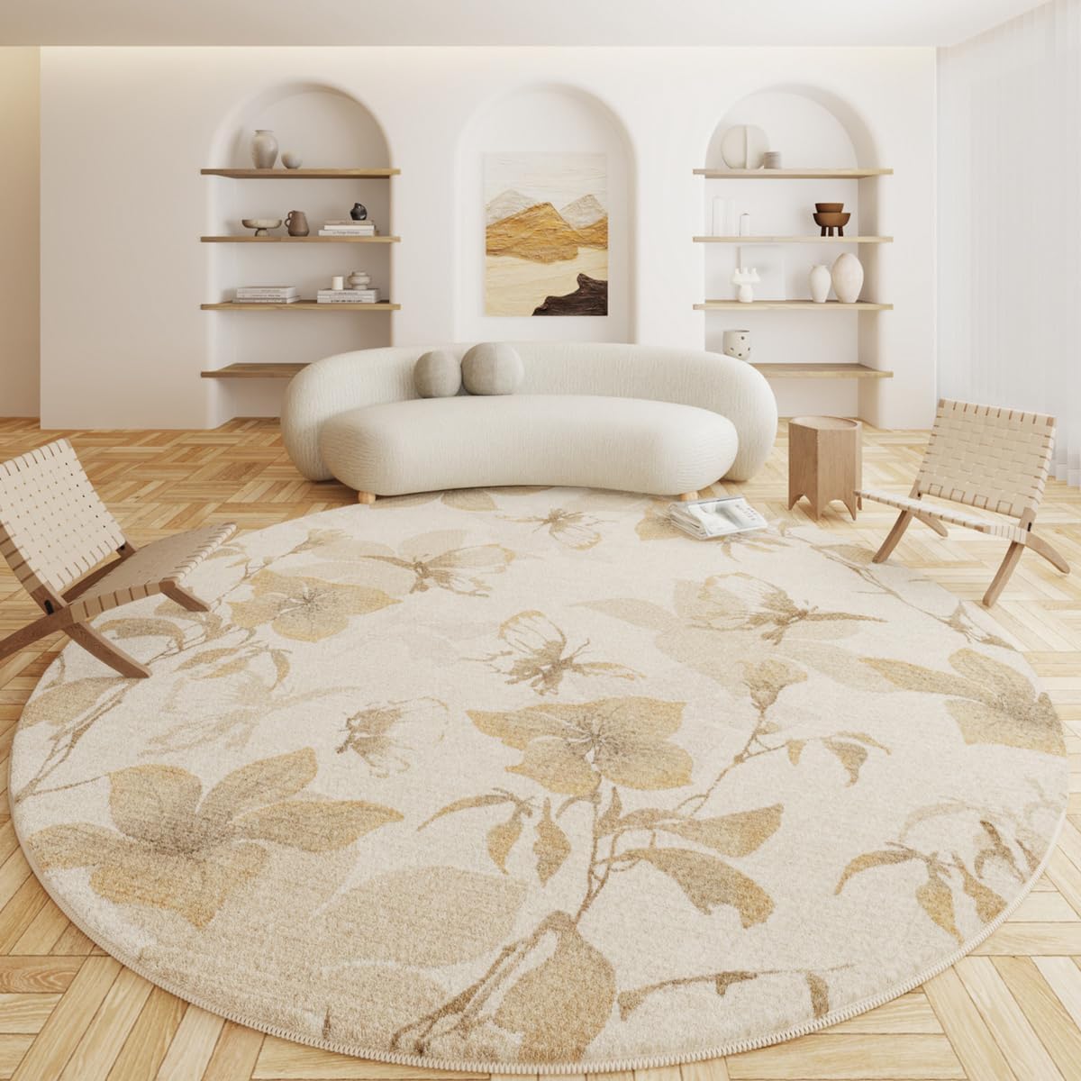 「Tuokus」ラグ 円形 カーペット 直径100cm シャギーラグ 洗える ふわふわ 絨毯 厚手 ラグマット 3畳4畳5畳6畳 ホットカーペット&床暖房で使用可能 淡色系 模造カシミアラグ 消臭 厚い滑り止め付き サラサラ TFYRJ-308