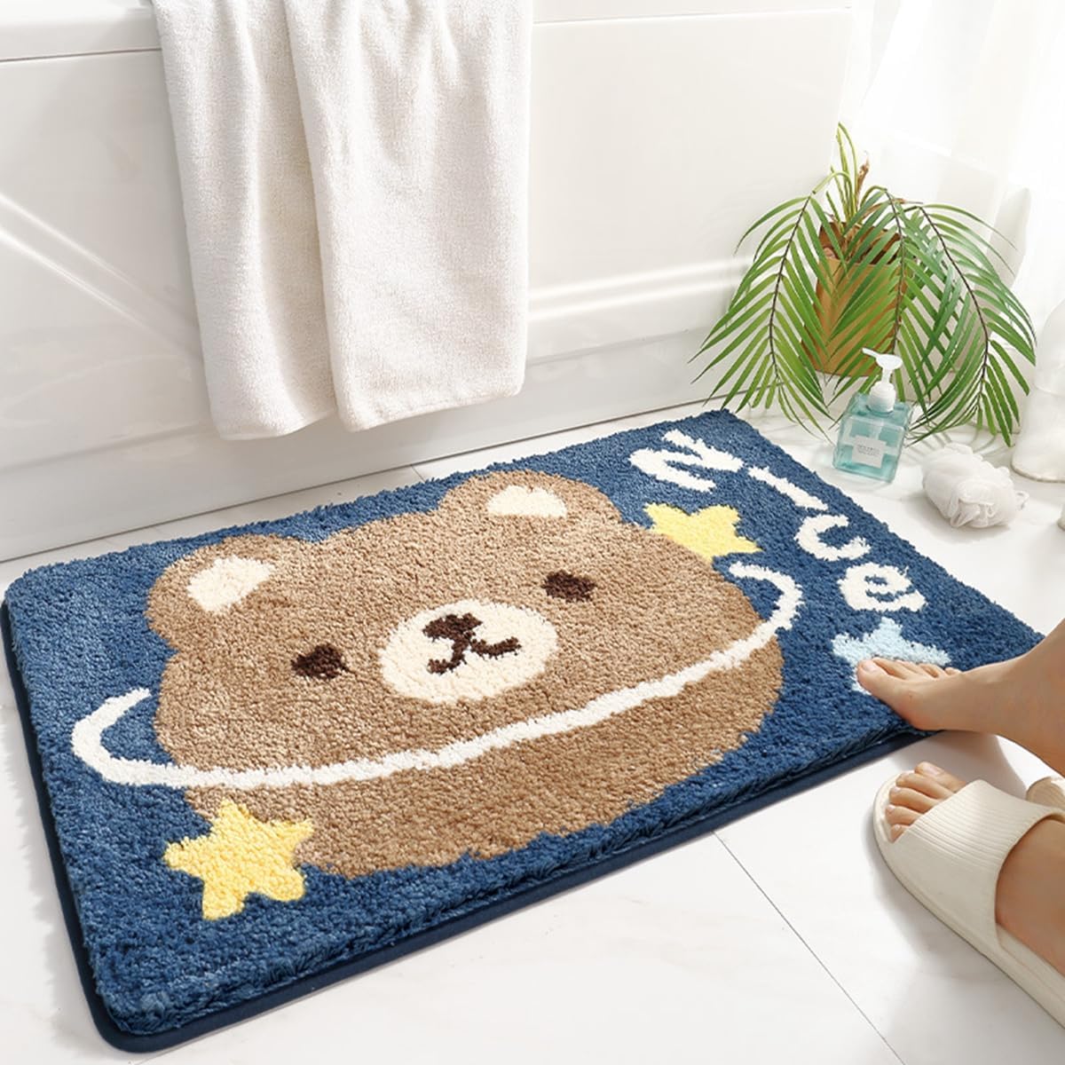 「Tuokus」バスマット 60×40cm 足拭きマット お風呂マット 玄関マット 吸水速乾滑り止め 風呂マット ふんわり 超厚い 吸水速乾 滑り止め ふわふわ 洗える 丸洗い可能 洗面所 脱衣所 浴室 キッチン 台所 TYSD56B