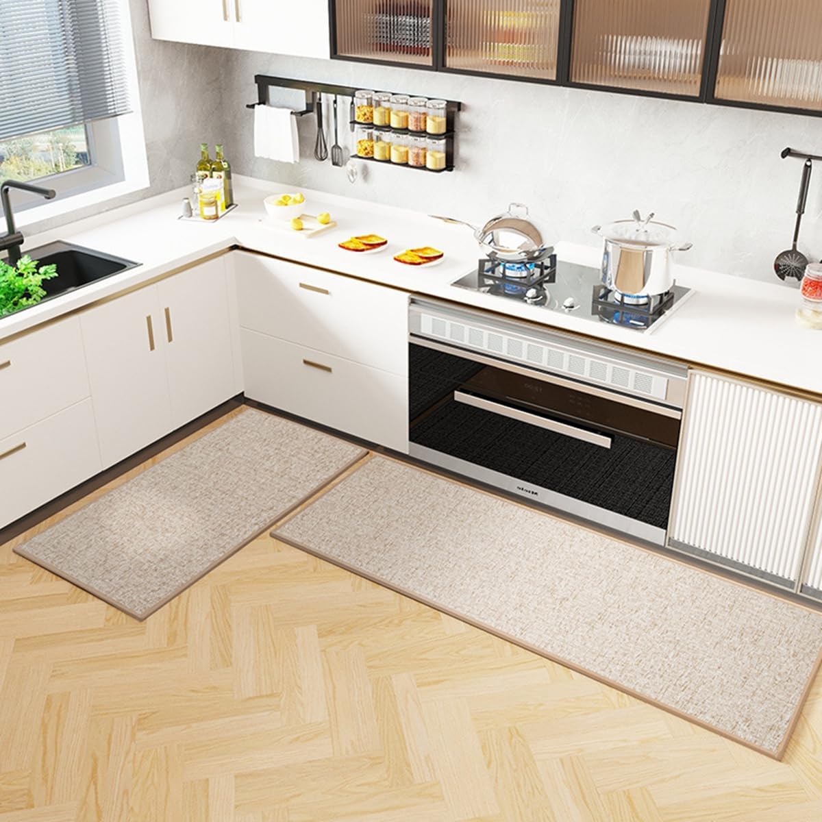 「Tuokus」キッチンマット 玄関マット カーペット ラグマット 廊下マット 台所マット 洗える 滑り止め付き 厚手防音 掃除易い 抗菌防臭 吸水 厚手 長方形 水や油の吸収が良い 防汚 45*70cm TCFJ09