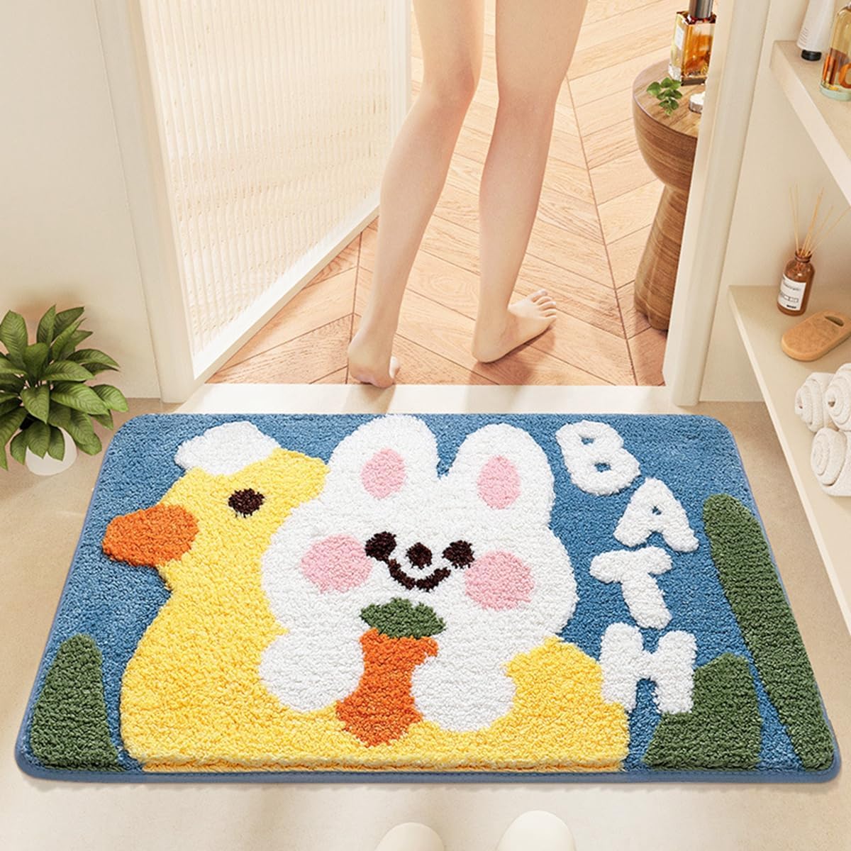 「Tuokus」バスマット 60×40cm 足拭きマット お風呂マット 玄関マット 吸水速乾滑り止め 風呂マット ふんわり 超厚い 吸水速乾 滑り止め ふわふわ 洗える 丸洗い可能 洗面所 脱衣所 浴室 キッチン 台所 TYSD56A