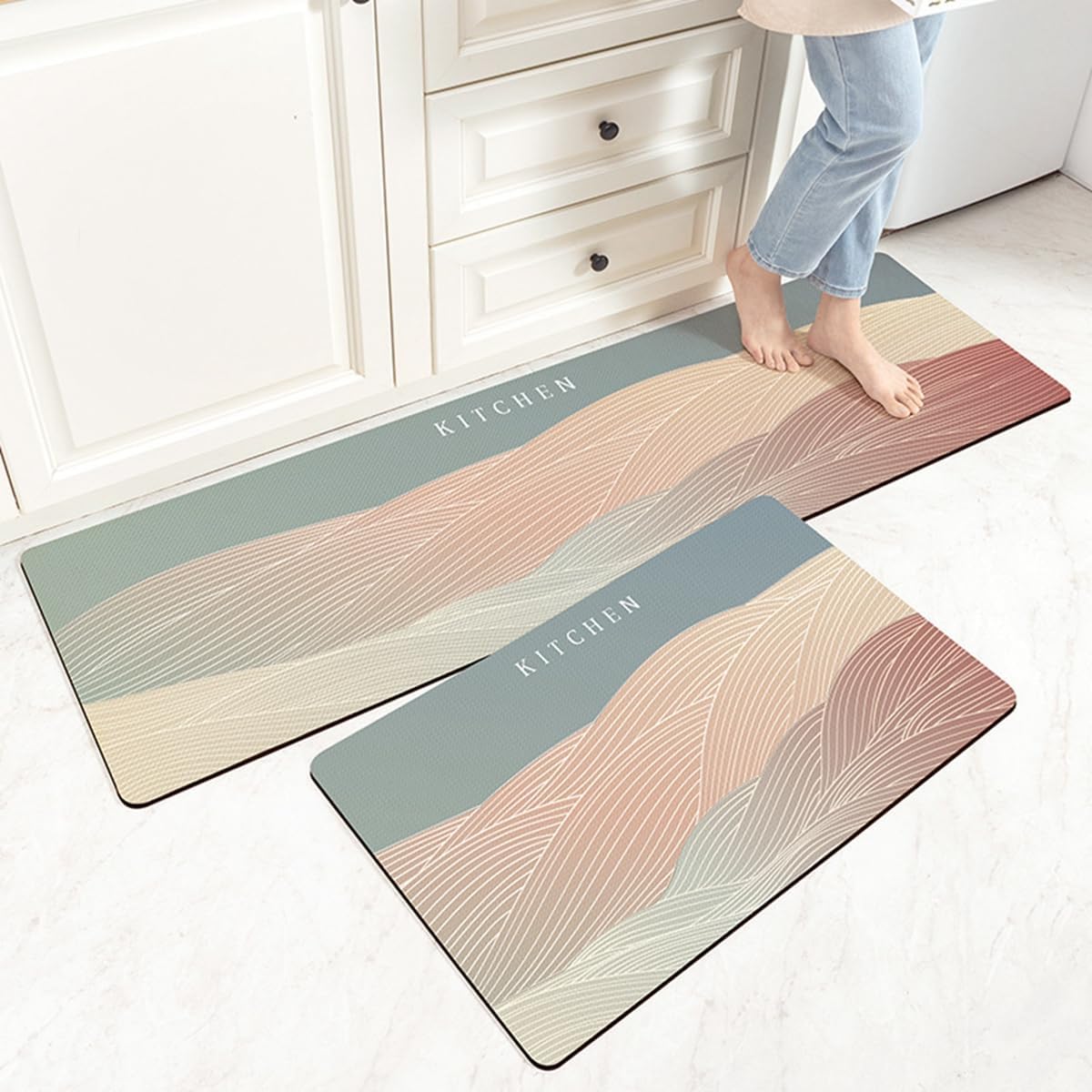 「Tuokus」キッチンマット 拭ける 75×45cm 玄関マット カーペット ラグマット 廊下マット 台所マット 洗える 滑り止め付き 厚手防音 掃除易い 抗菌防臭 吸水 厚手 長方形 水や油の吸収が良い 防汚 TCFJ22