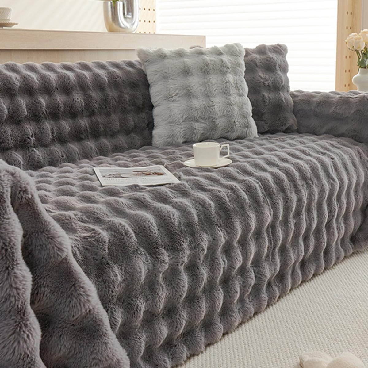 「Tuokus」ソファーカバー 2人掛け 3人掛け 肘付き 柔らかく ふわふわ ソファパッド クッション ソファー スリップ 洗える 防塵 冬用 TSFJ-29(180*130cm)