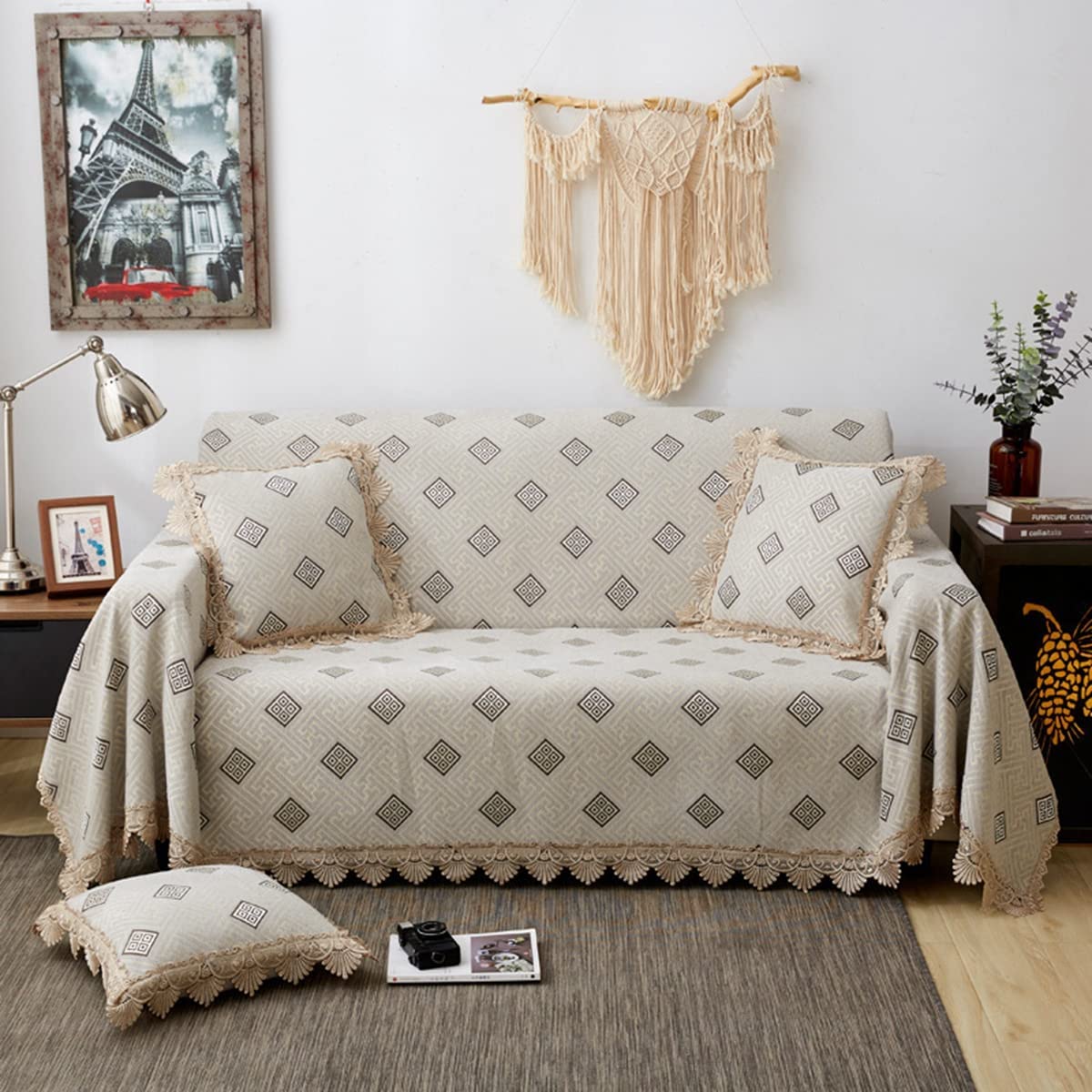 「Tuokus」ソファーカバー 2人掛け 3人掛け 肘付き クラシック ソファパッド ペットの引っかき傷防止 クッション ソファー スリップ 洗える 防塵(180*260cm)