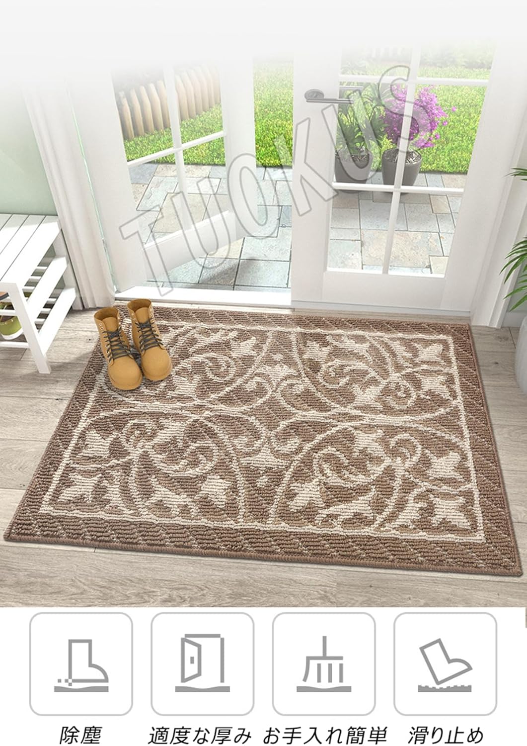 「Tuokus」玄関マット ドアマット 泥落としマット フロアマット マット キッチンマット タイルカーペット 床マット 屋外 滑り止め 耐磨耗性 速乾 吸水 洗える 店舗 飲食店 オフィス 事務所 TXGj12