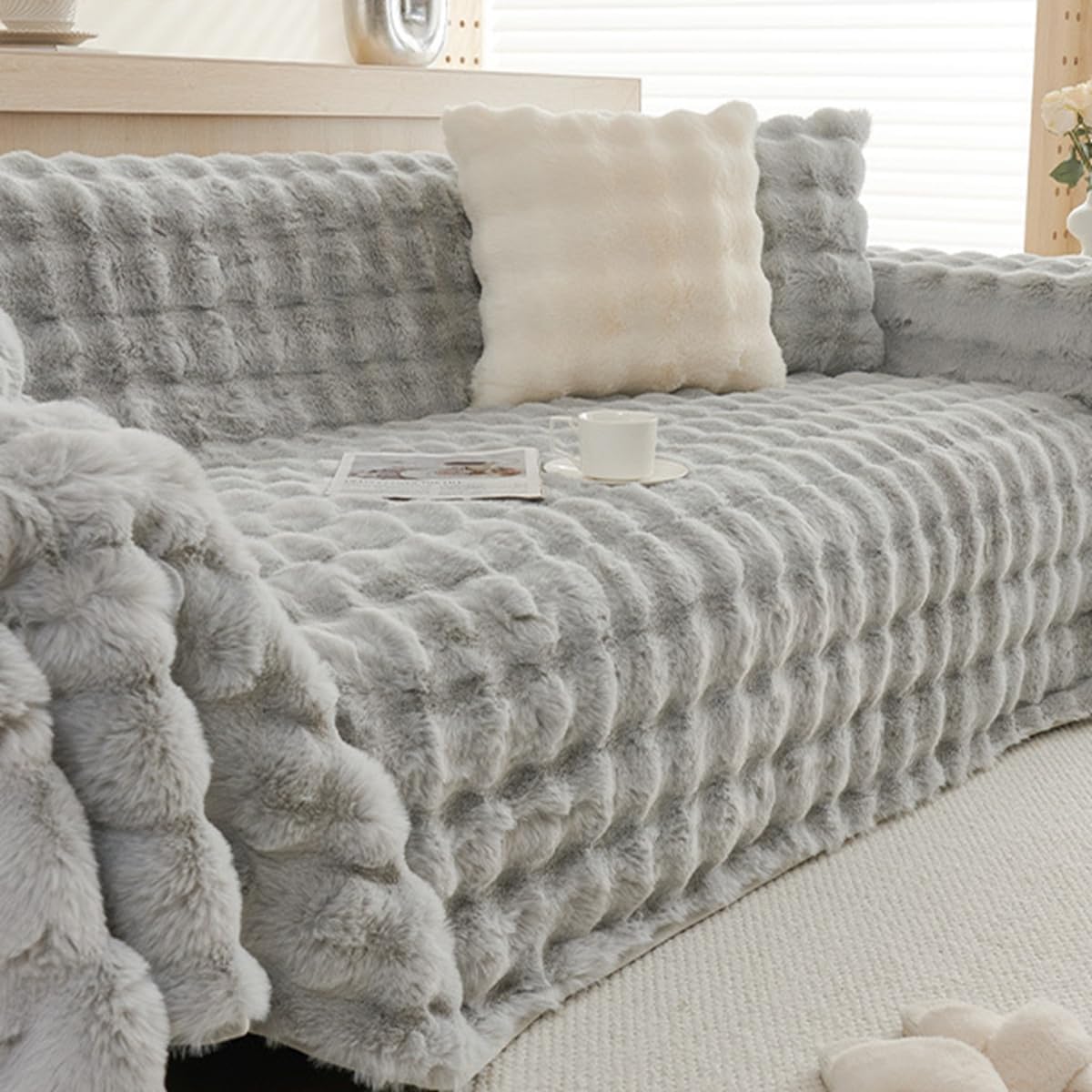 「Tuokus」ソファーカバー 2人掛け 3人掛け 肘付き 柔らかく ふわふわ ソファパッド クッション ソファー スリップ 洗える 防塵 冬用 TSFJ-29(180*130cm)