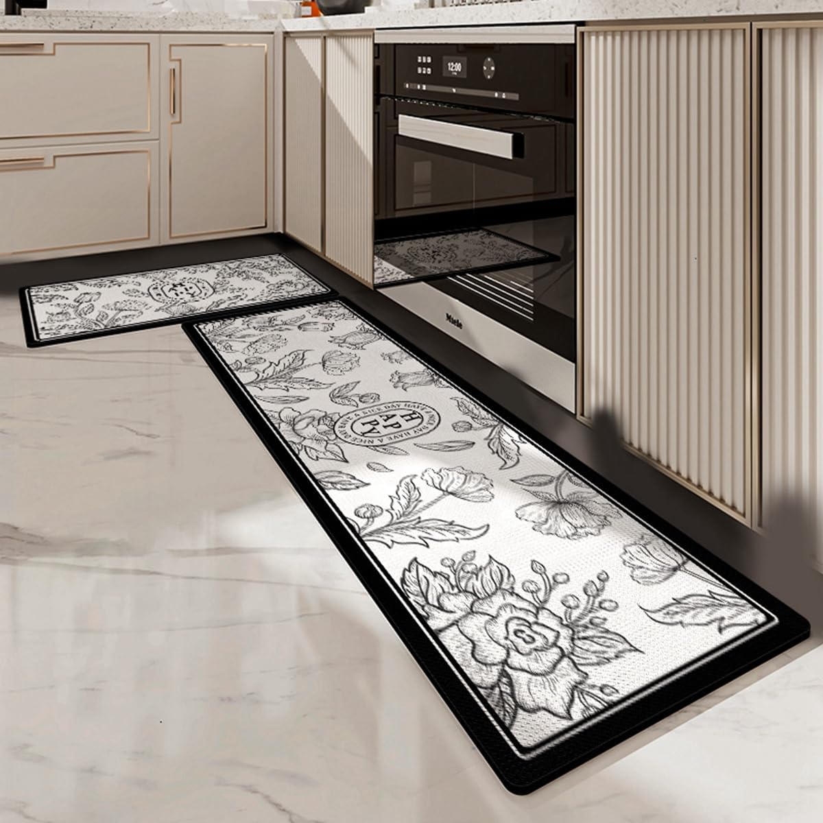 Tuokus キッチンマット 拭ける 75×45cm 玄関マット カーペット ラグマット 廊下マット 台所マット 洗える 滑り止め付き 厚手防音 掃除易い 抗菌防臭 吸水 厚手 長方形 水や油の吸収が良い 防汚 TCFJ17