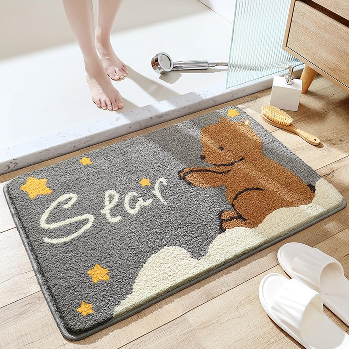 「Tuokus」バスマット 60×40cm 足拭きマット お風呂マット 玄関マット 吸水速乾滑り止め 風呂マット ふんわり 超厚い 吸水速乾 滑り止め ふわふわ 洗える 丸洗い可能 洗面所 脱衣所 浴室 キッチン 台所 TYSD56B