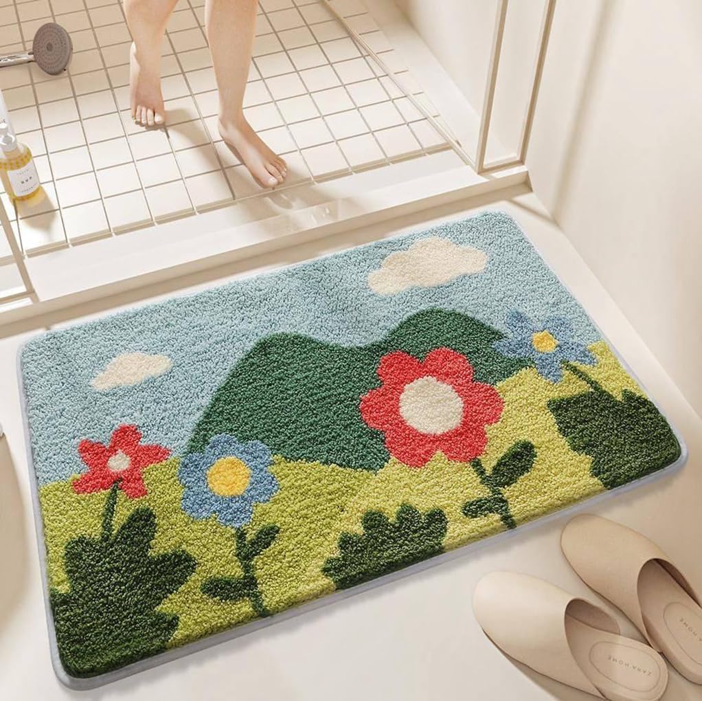 バスマット 40×60cm 吸水速乾 ふわふわ マイクロファイバー 滑り止め付き 抗菌防臭 厚手 洗濯機対応 乾きやすい お風呂マット 脱衣所 洗面所用 おしゃれ 北欧風 ORYSD81