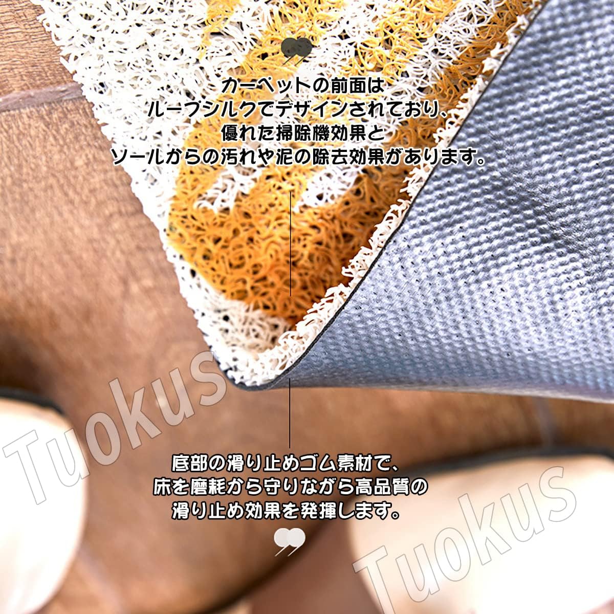 「Tuokus」玄関マット ドアマット 泥落としマット フロアマット マット キッチンマット タイルカーペット 床マット 屋外 滑り止め 耐磨耗性 速乾 吸水 洗える 店舗 飲食店 オフィス 事務所 XGDianj54 45*75cm