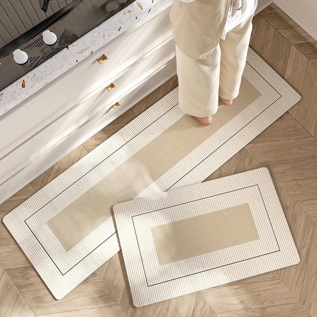 Tuokus キッチンマット 拭ける 75×45cm 玄関マット カーペット ラグマット 廊下マット 台所マット 洗える 滑り止め付き 厚手防音 掃除易い 抗菌防臭 吸水 厚手 長方形 水や油の吸収が良い 防汚 TCFJ25