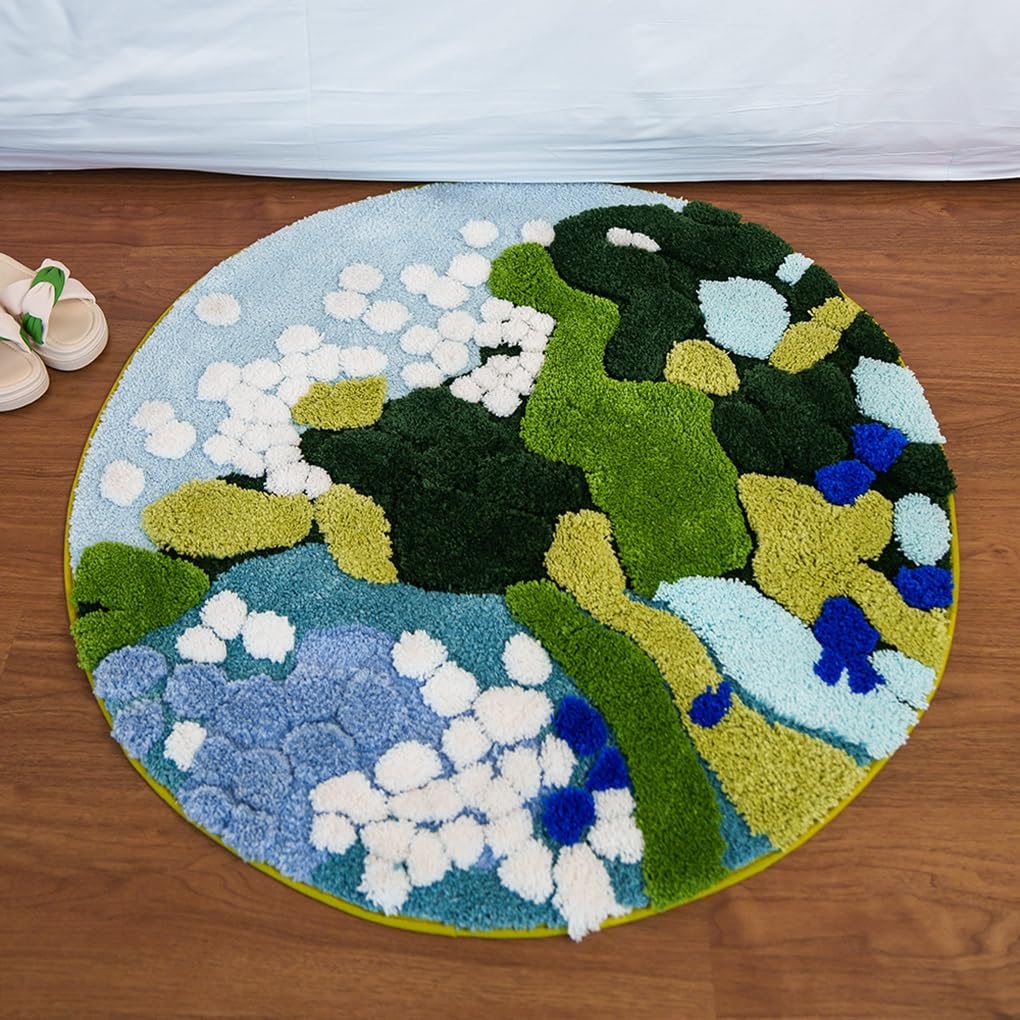 「Tuokus」モスラグ ラグマット 120×60cm 苔風デザイン 立体パイル 厚手 植毛ラグ 柔らかい ふわふわ 防音 TPR滑り止め付き 吸水性あり 床暖房対応 ベッドサイド 玄関 リビング 寝室用 洗濯可能 ZHRDTjia09