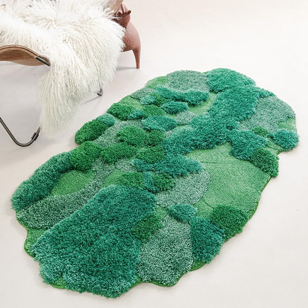「Tuokus」モスラグ ラグマット80×140cm 苔風 立体デザイン 変形ラグ 北欧風 おしゃれ 厚手 植毛加工 ふわふわ 柔らかい 防滑TPR底 滑り止め付き 吸水 床保護 ベッドサイドラグ 玄関マット リビング 寝室用 洗える 小さめラグ ZHRDTjia27