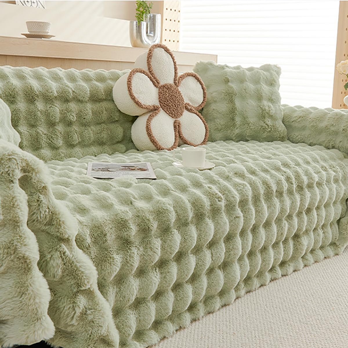 「Tuokus」ソファーカバー 2人掛け 3人掛け 肘付き 柔らかく ふわふわ ソファパッド クッション ソファー スリップ 洗える 防塵 冬用 TSFJ-29(180*130cm)