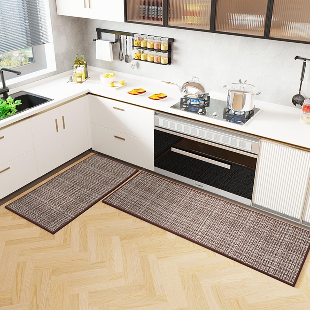 「Tuokus」キッチンマット 玄関マット カーペット ラグマット 廊下マット 台所マット 洗える 滑り止め付き 厚手防音 掃除易い 抗菌防臭 吸水 厚手 長方形 水や油の吸収が良い 防汚 45*70cm TCFJ09