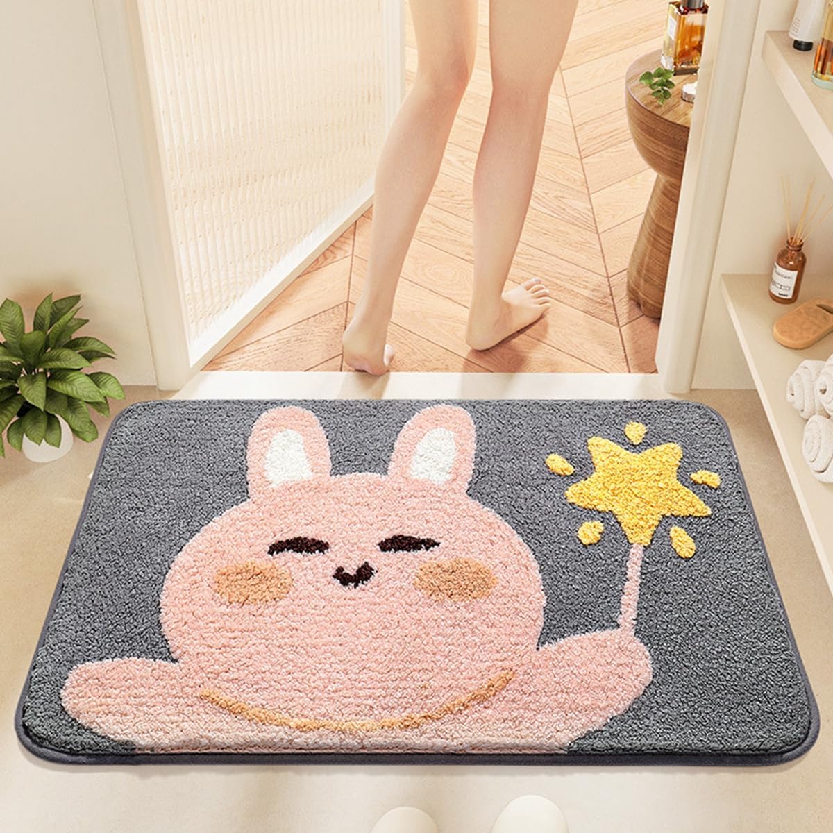 「Tuokus」バスマット 60×40cm 足拭きマット お風呂マット 玄関マット 吸水速乾滑り止め 風呂マット ふんわり 超厚い 吸水速乾 滑り止め ふわふわ 洗える 丸洗い可能 洗面所 脱衣所 浴室 キッチン 台所 TYSD56A