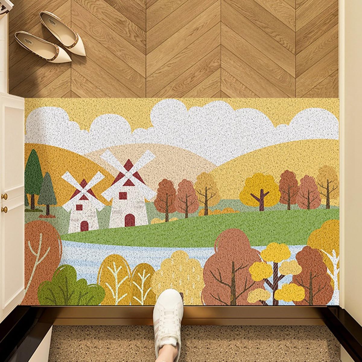 「Tuokus」玄関マット ドアマット 泥落としマット フロアマット マット キッチンマット タイルカーペット 床マット 屋外 滑り止め 耐磨耗性 速乾 吸水 洗える 店舗 飲食店 オフィス 事務所 XGDianj63 45*75cm