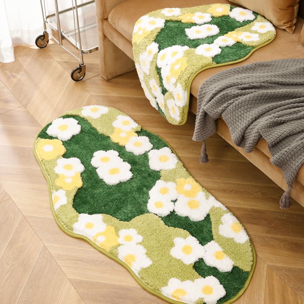 「Tuokus」ラグマット 変形ラグ80×50cm 苔風デザイン 立体パイル 厚手 植毛ラグ 柔らかい ふわふわ 防音 防滑TPR底 滑り止め付き 吸水性あり 床暖房対応 ベッドサイド 玄関 リビング 寝室用 洗濯可能 ZHRDTjia01C