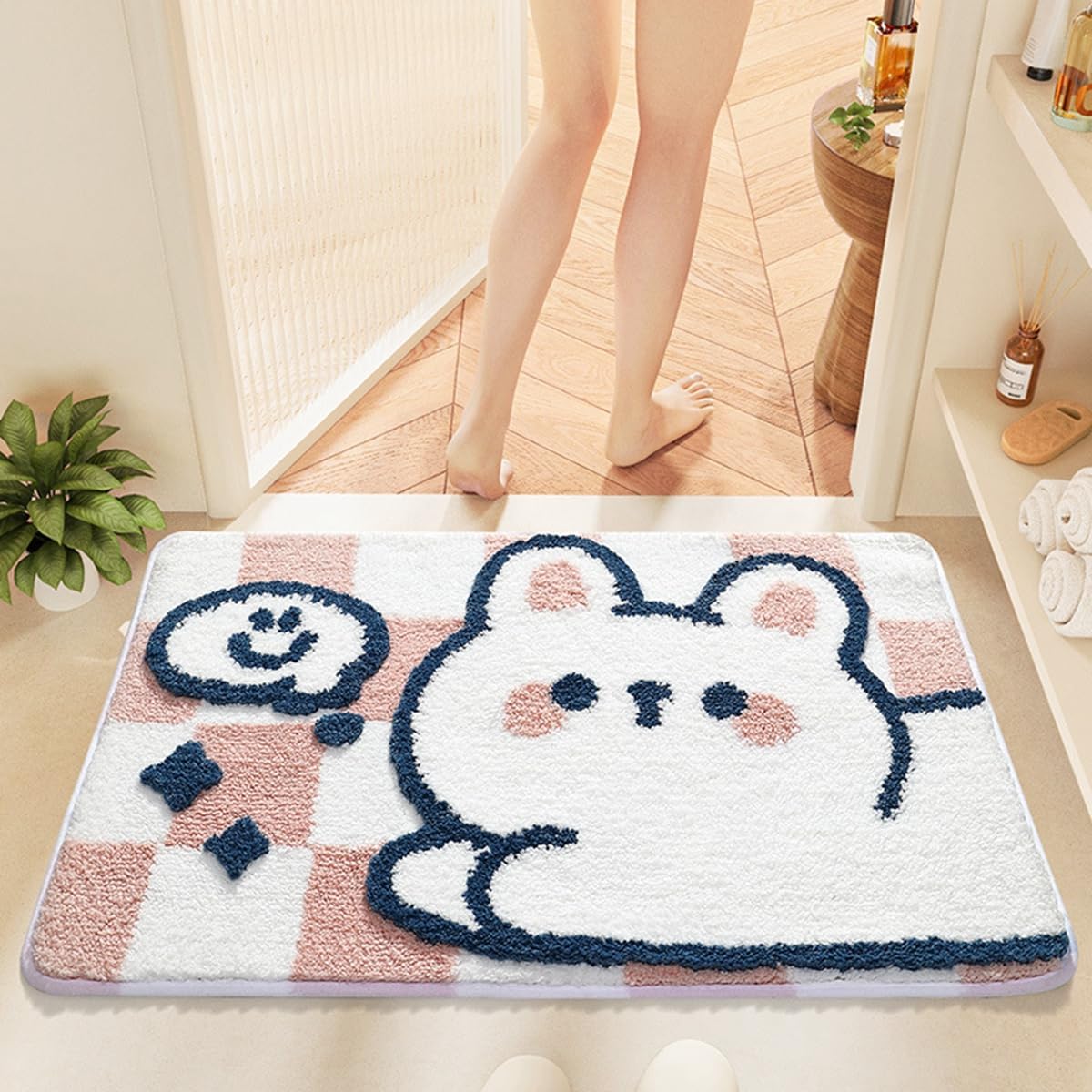 「Tuokus」バスマット 60×40cm 足拭きマット お風呂マット 玄関マット 吸水速乾滑り止め 風呂マット ふんわり 超厚い 吸水速乾 滑り止め ふわふわ 洗える 丸洗い可能 洗面所 脱衣所 浴室 キッチン 台所 TYSD56A