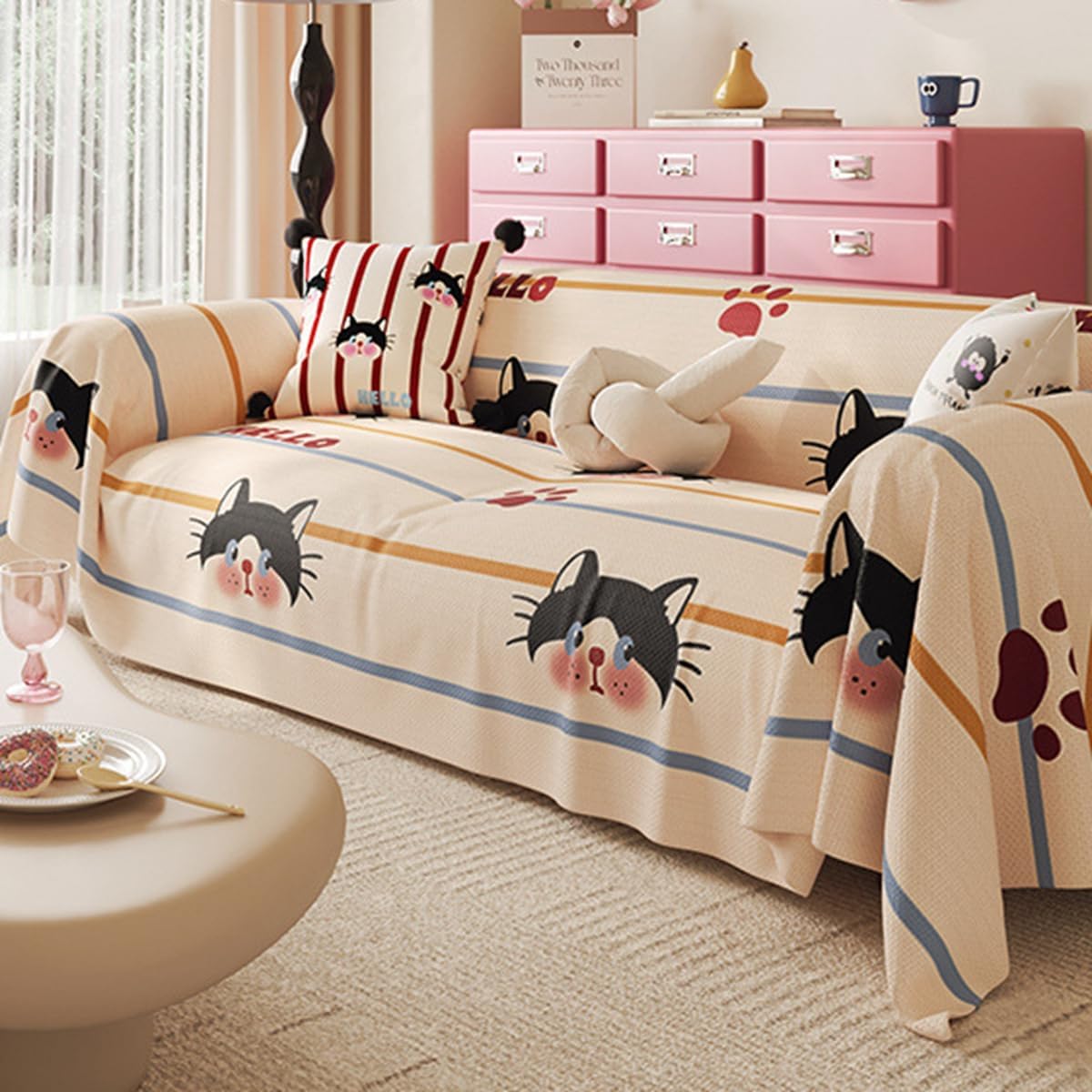 「Tuokus」ソファーカバー 180×180cm 2人掛け・3人掛け 肘付き 洗える ペットの引っかき傷防止 通気性 ふんわり おしゃれ 滑り止め付き 汚れ防止 防塵 オールシーズン対応 Sofajia61