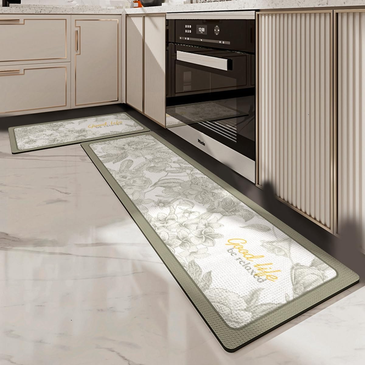 Tuokus キッチンマット 拭ける 75×45cm 玄関マット カーペット ラグマット 廊下マット 台所マット 洗える 滑り止め付き 厚手防音 掃除易い 抗菌防臭 吸水 厚手 長方形 水や油の吸収が良い 防汚 TCFJ17