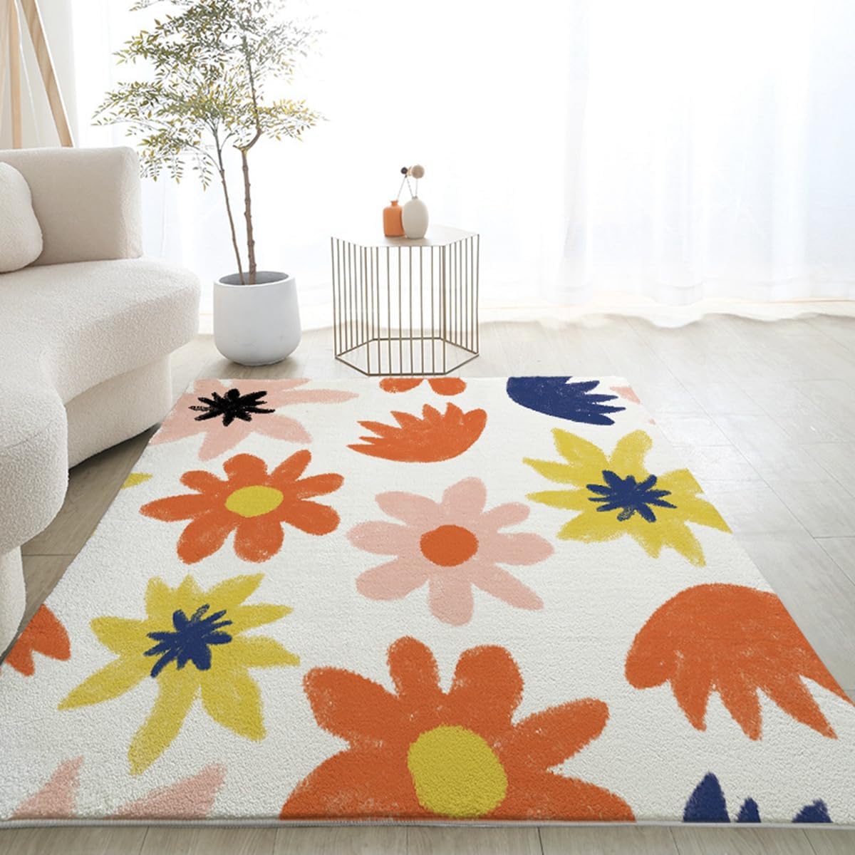 「ORRMALL」カーペット ラグマット ラグ 滑り止め付き センターカーペット 模造カシミヤ 3畳4畳5畳6畳 厚み 長方形 絨毯 抗菌防臭 防ダニ 床暖房対応 シャギーラグ 絨毯 滑り止め付き ふわふわ サラサラ 長方形 カラフルパターン ORFYR-33(120*160cm約1畳)