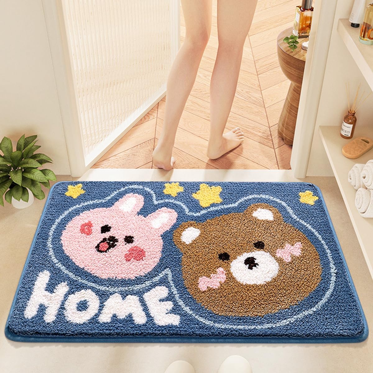 「Tuokus」バスマット 足拭きマット お風呂マット 玄関マット 吸水速乾滑り止め 風呂マット ふんわり 超厚い 吸水速乾 滑り止め ふわふわ 洗える 丸洗い可能 洗面所 脱衣所 浴室 キッチン 台所 TYSD56A