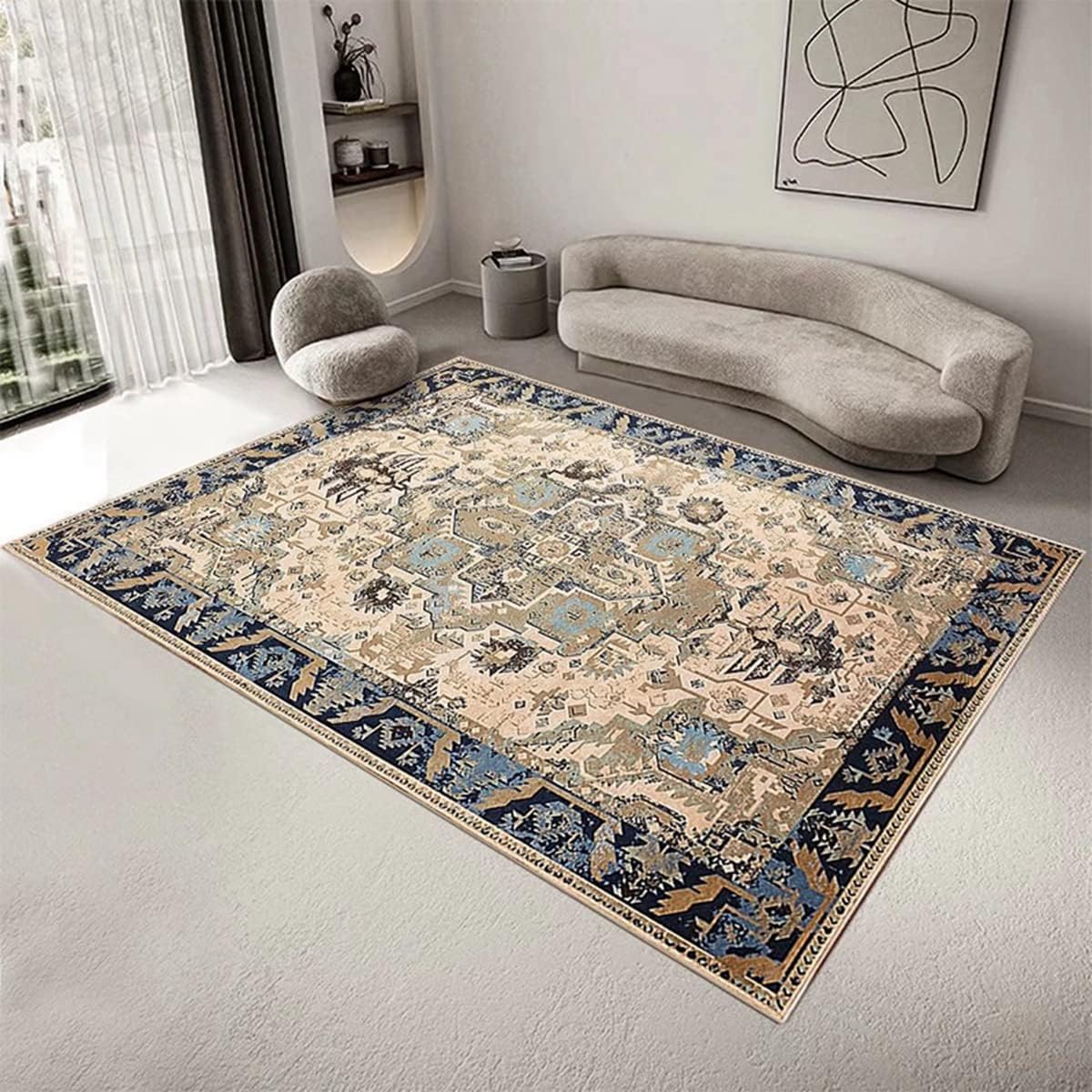 「Tuokus」ラグ カーペット イミテーションカシミア クラシックラグ ジオメトリ 絨毯 洗える ラグマット 防ダニ 3畳4畳5畳6畳 かわいい 抗菌 消臭 滑り止め付き ふわふわ サラサラ 長方形 夏秋冬 140*200cm