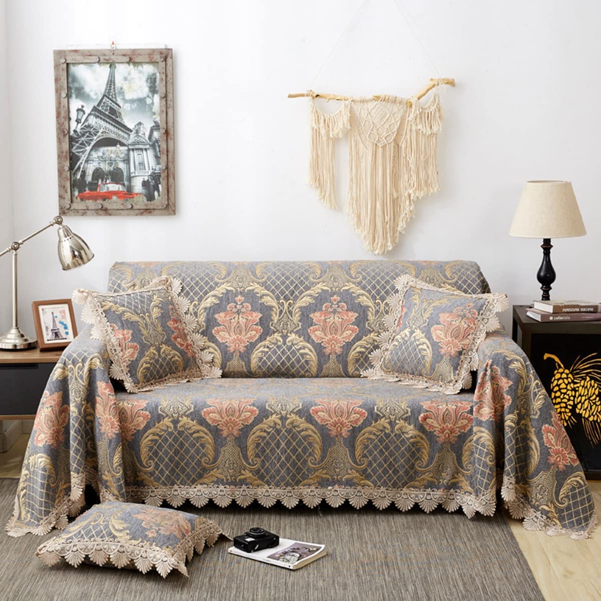 「Tuokus」ソファーカバー 2人掛け 3人掛け 肘付き クラシック ソファパッド ペットの引っかき傷防止 クッション ソファー スリップ 洗える 防塵(180*260cm)